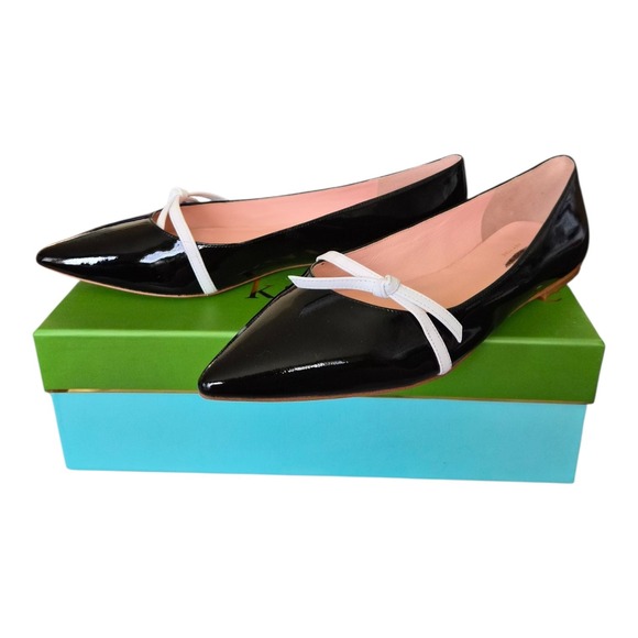 Kate Spade Delilah Patent Leather Flats Black White Pointed Toe Size 9 New - Picture 5 of 7